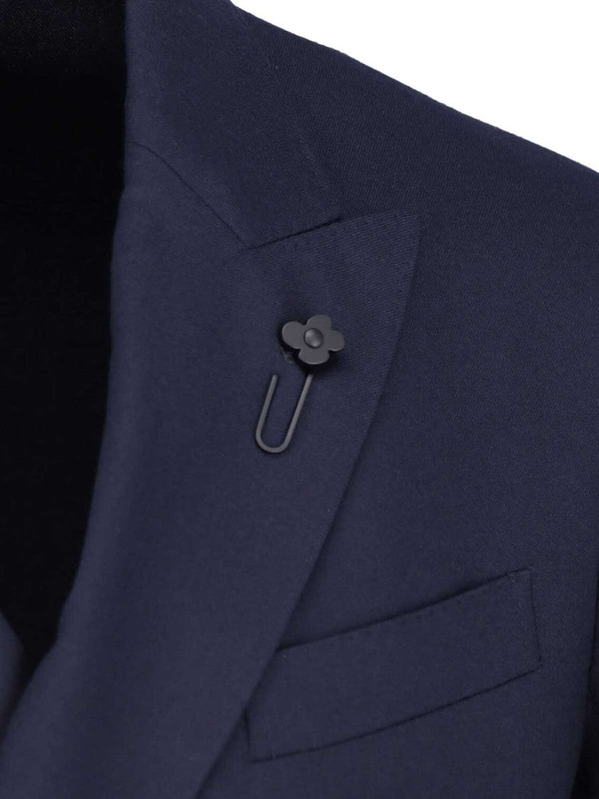 Lardini Navy Blue Double-Breasted Virgin Wool Suit