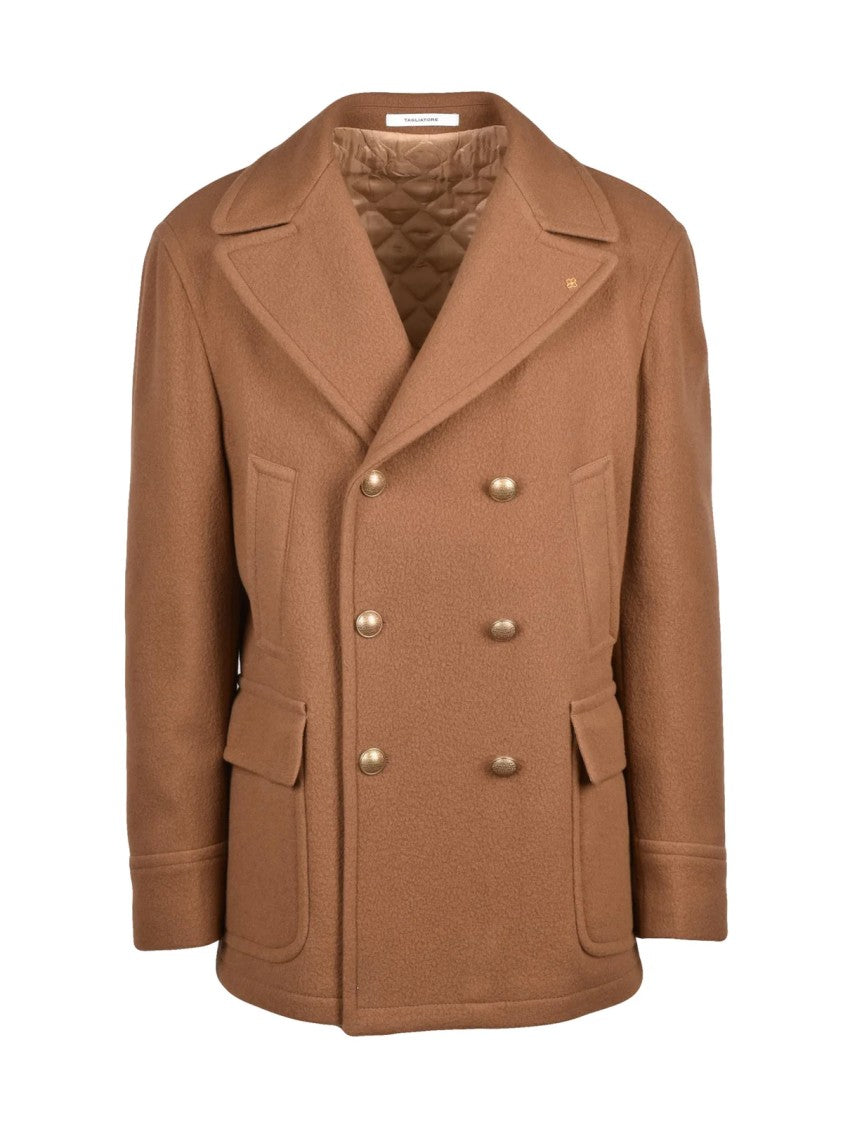 Tagliatore Brown Quilted Wool-Blend Double-Breasted Coat