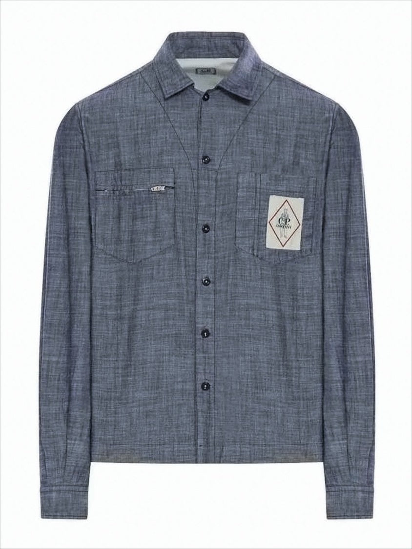 C.P. Company Textured Blue Long-Sleeve Shirt With Classic Collar