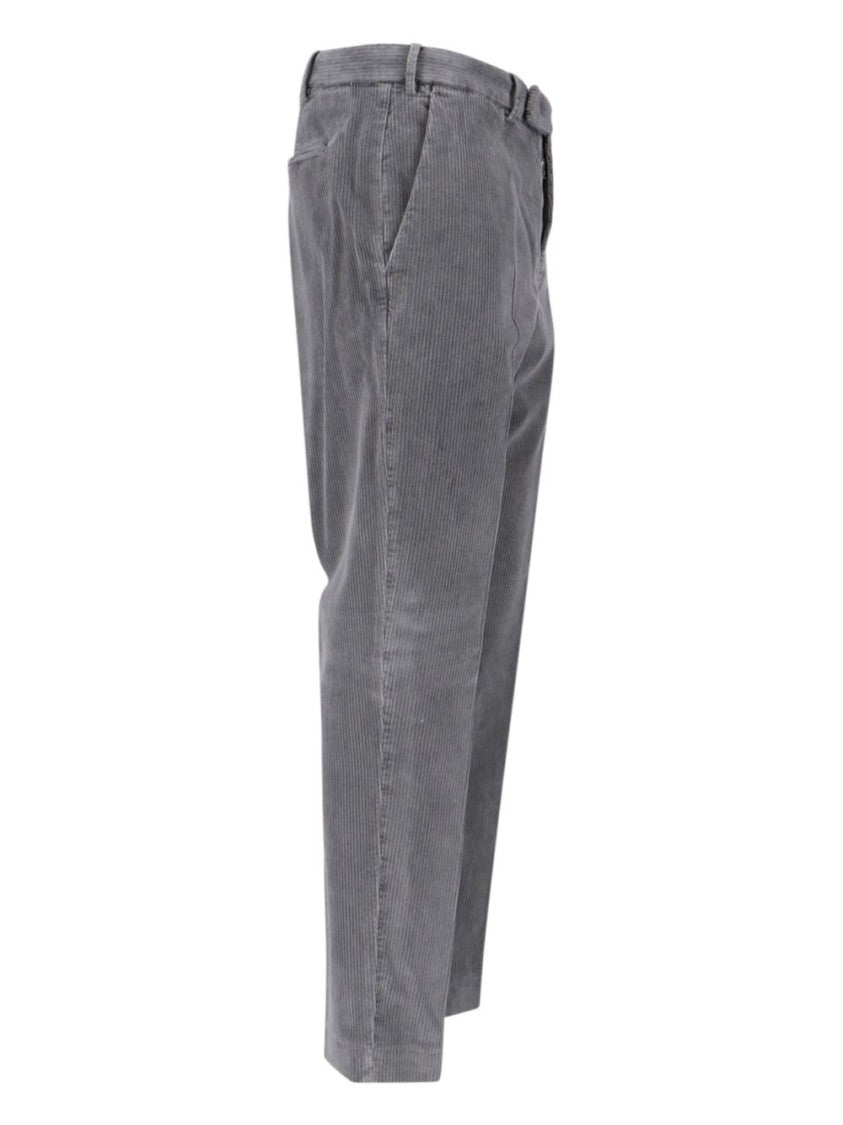 Pt Torino Tailored Grey Corduroy Trousers With Mid-Rise Fit