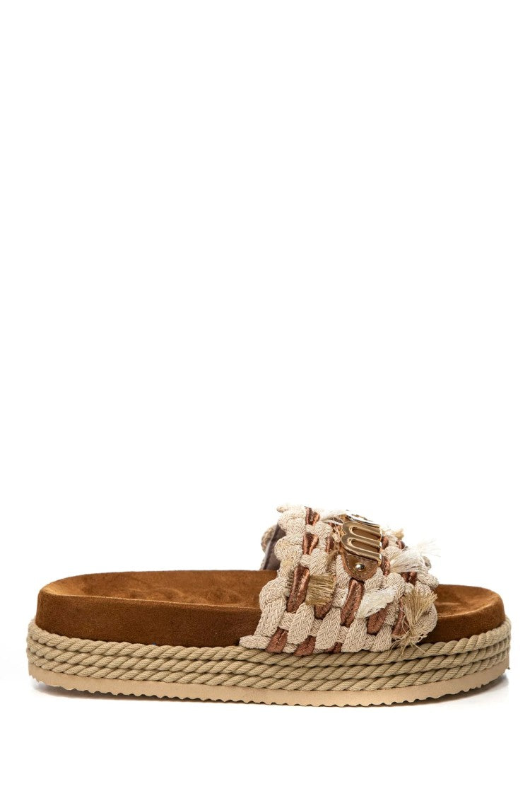 Mou Intricately Woven Flat Slide Sandal