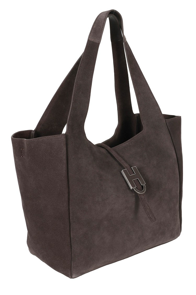 Hogan Brown Suede Bag With Double Handles And Magnetic Closure