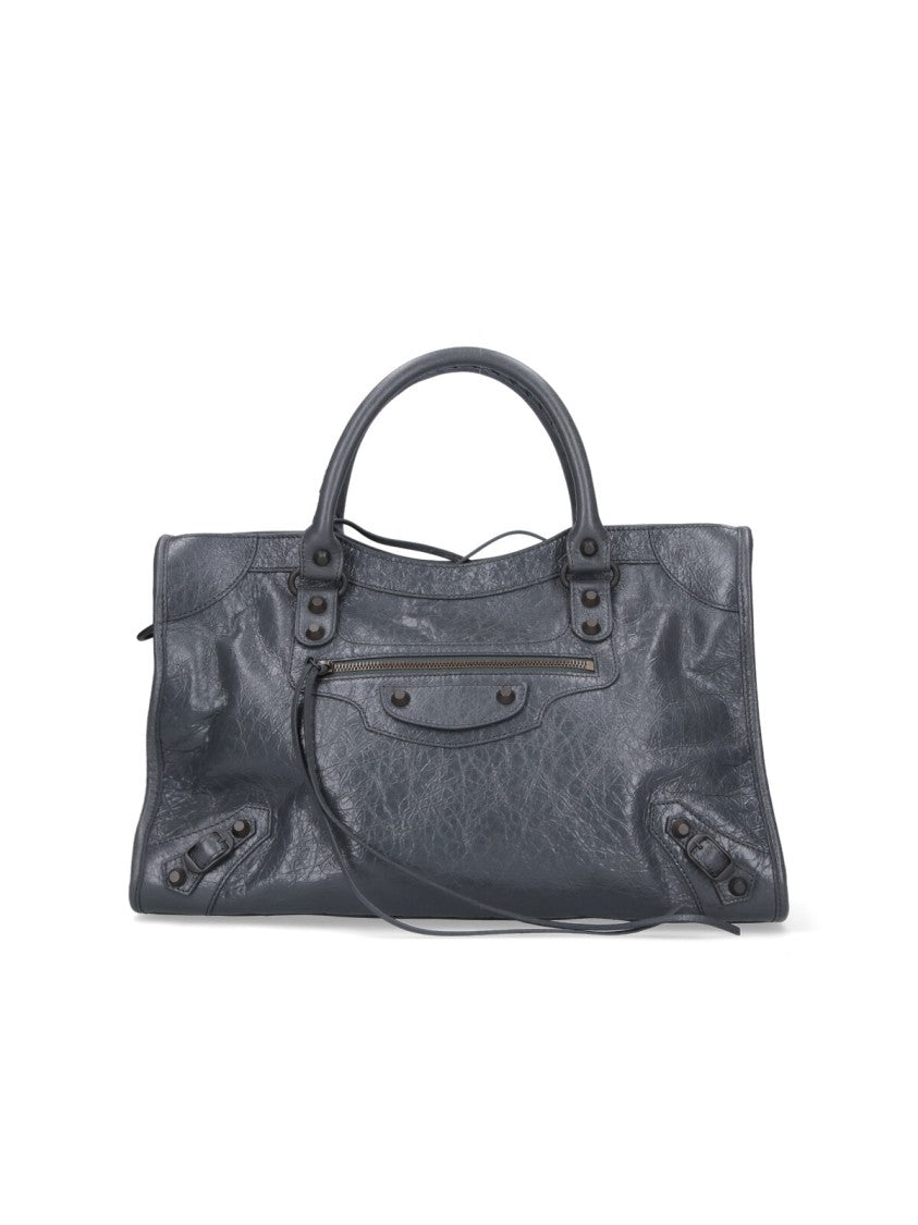 Balenciaga Textured Grey Crinkle Leather 'Le City' Bag