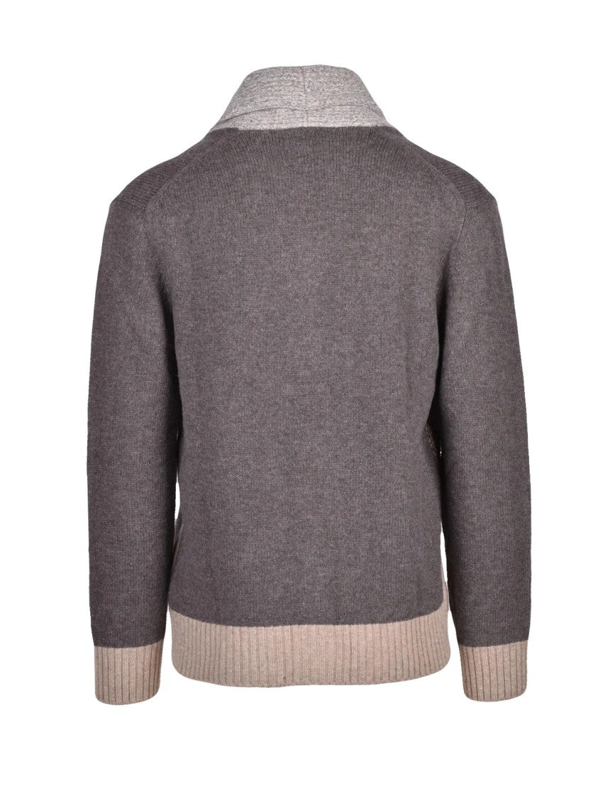 Ballantyne Brown Shawl Collar Argyle Wool Cardigan