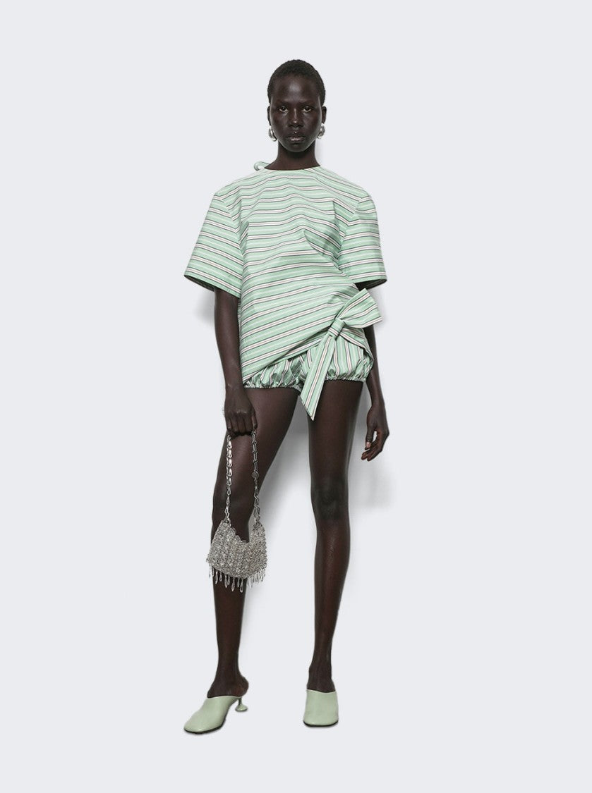 Rabanne Striped Poplin Shorts Green And Mustard