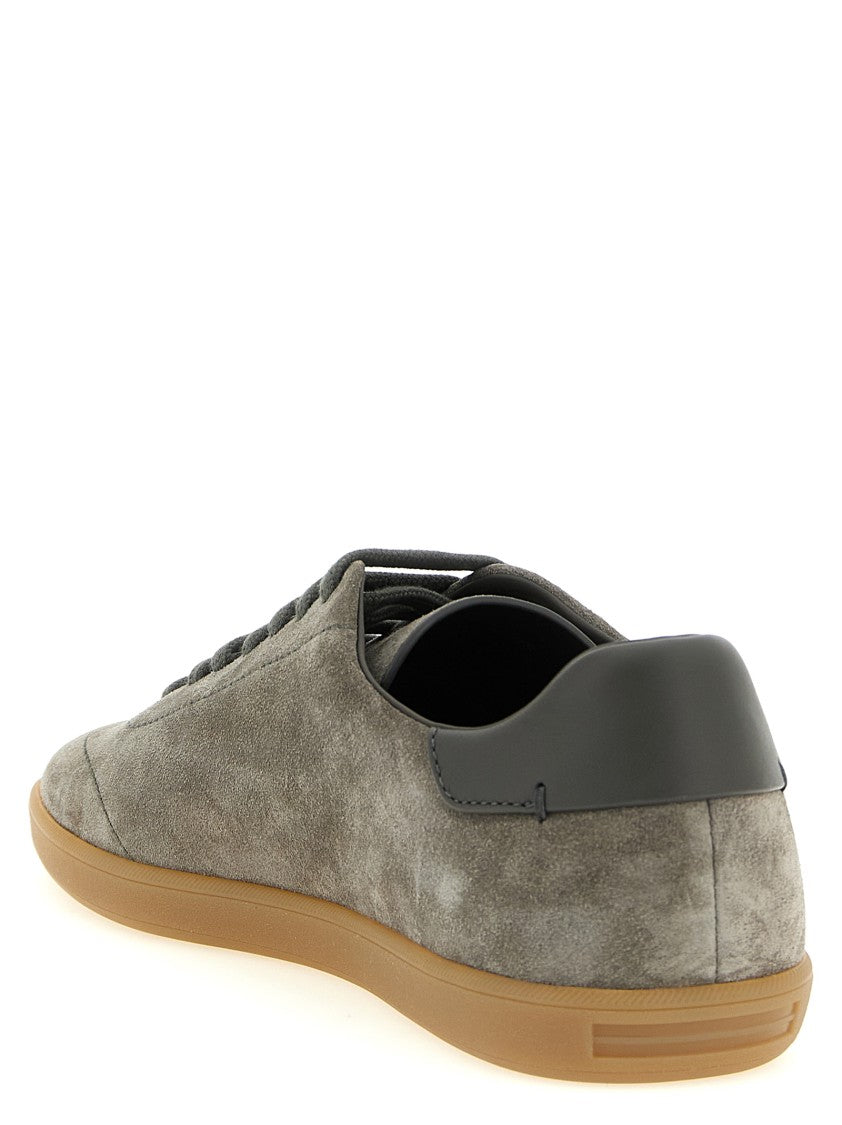 Zegna Unstructured Grey Suede Sneakers With Iconic Brand Mark