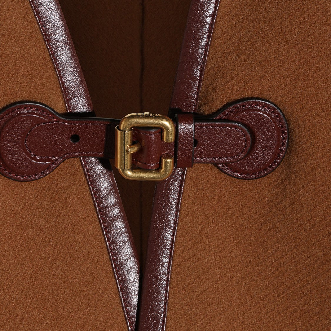 Chloé Brown Leather Trim Cape Scarf