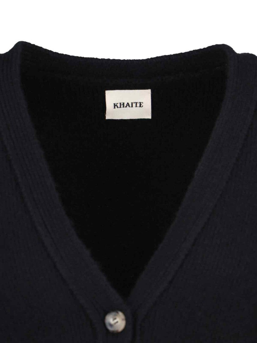 Khaite Relaxed Black Knit Sweater With Deep V-Neckline