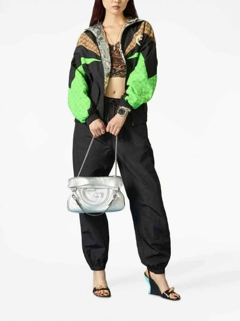 Gucci Geometric Panel Jacket With High Collar And Logo Patch
