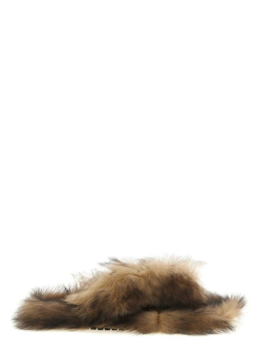 Dolce & Gabbana Long-Haired Sheepskin Flip-Flop Sandals