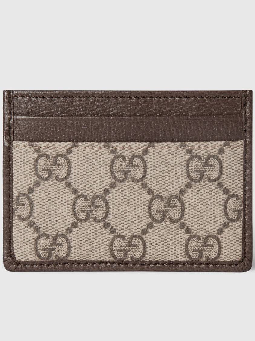 Gucci Gg Supreme Canvas Credit Card Case With Web Stripe And Gold Accents