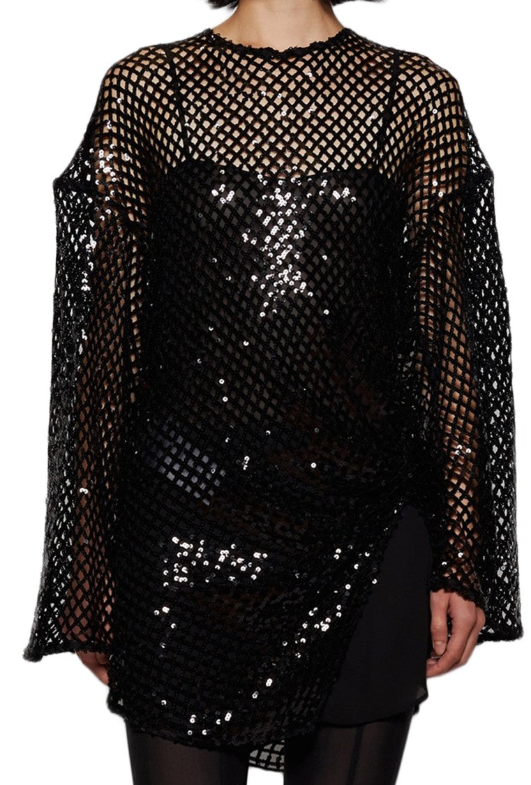The Attico Sheer Sequined Mesh Mini Dress With Flared Sleeves