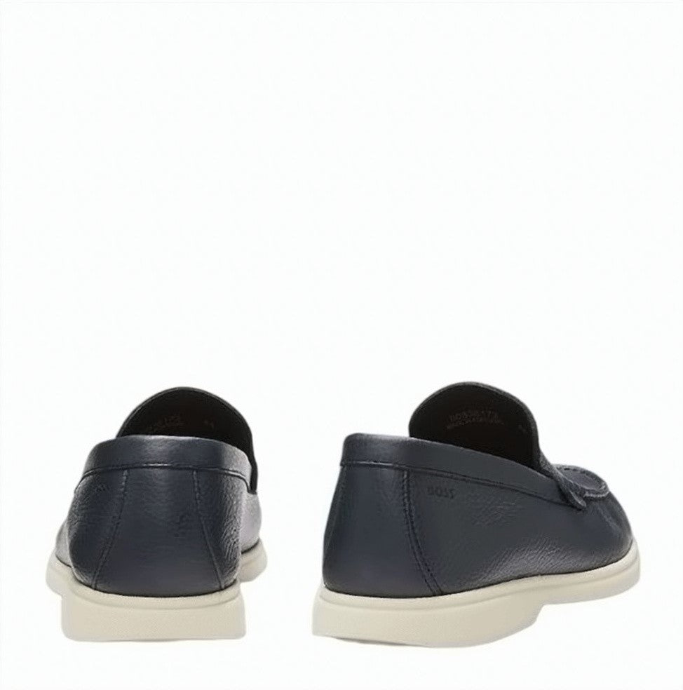 Boss Blue Grained Leather Loafers