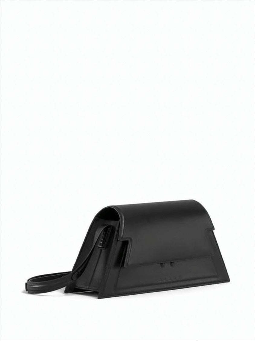 Marni Trapezoidal Black Cowhide Leather Clutch With Detachable Strap