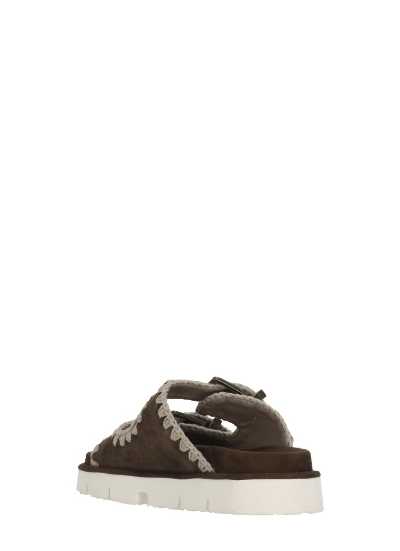 Mou Brown Front Straps Suede Sandals