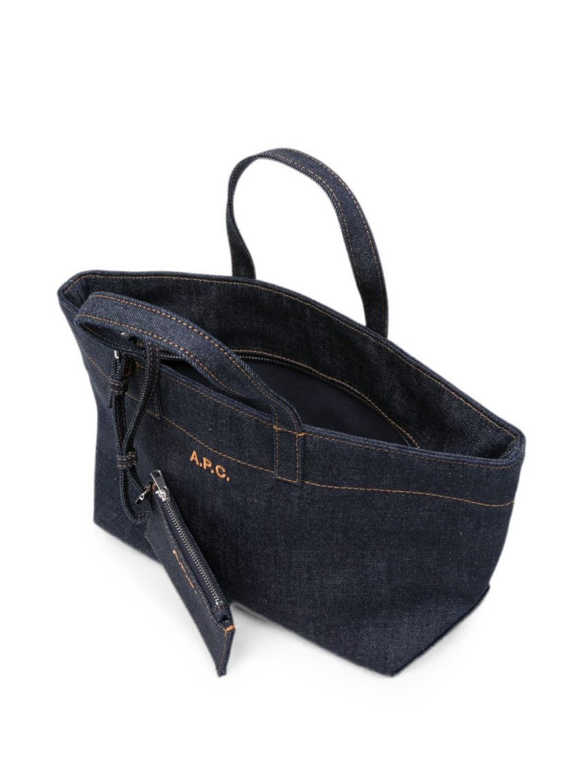 A.P.C. Blue Le Drummer Denim Logo Tote Bag