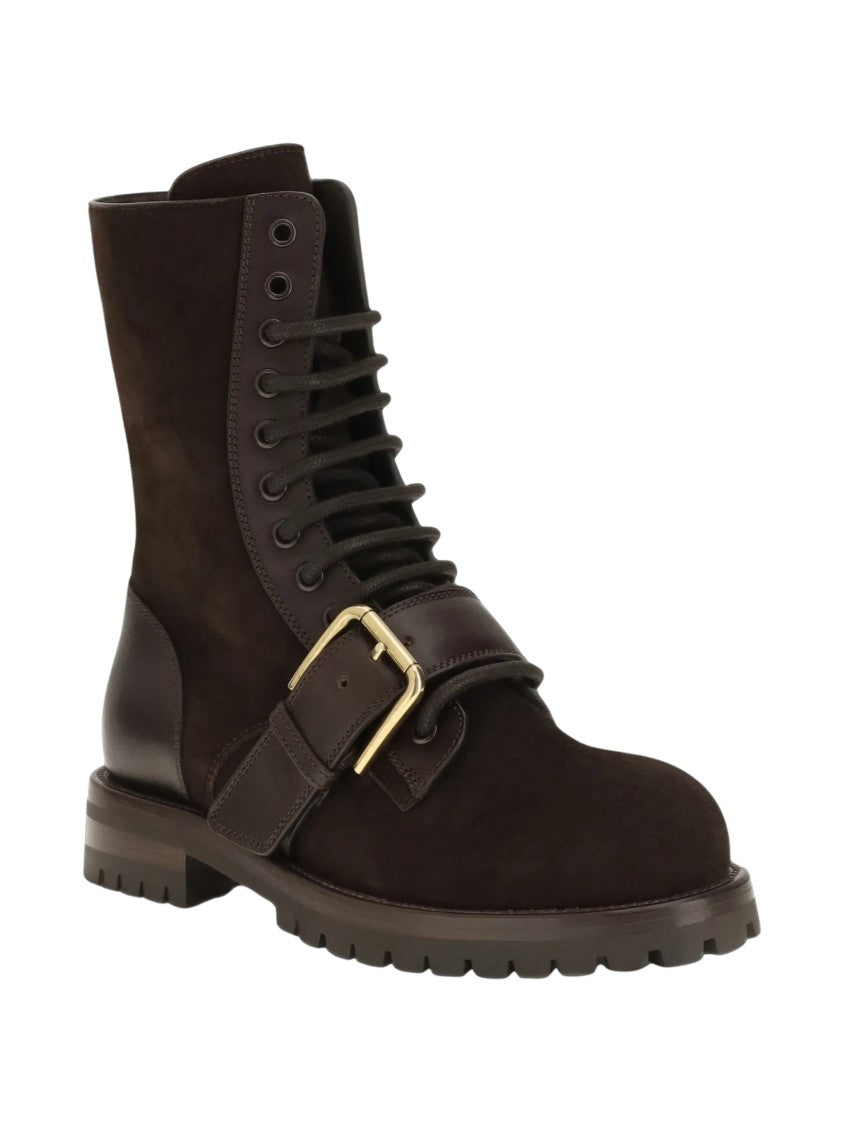 Dolce & Gabbana Buckle Suede Combat Boots