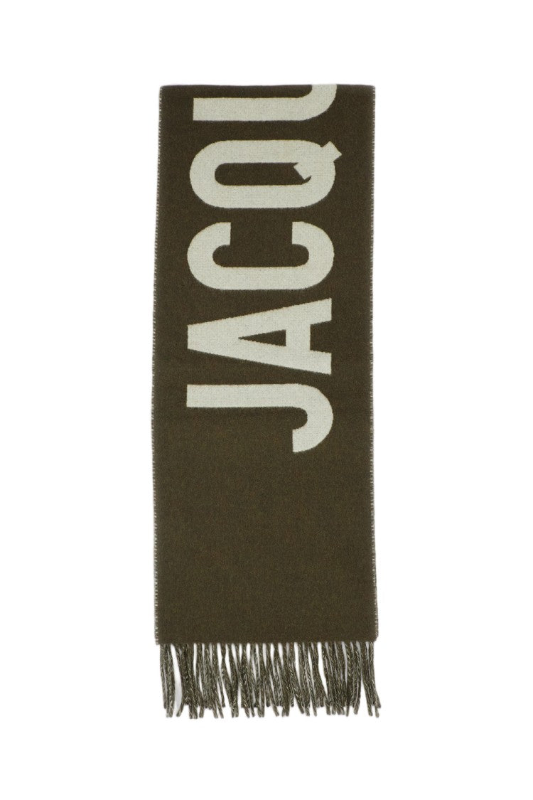 Jacquemus Green Intarsia Fringed Pure Wool Scarf