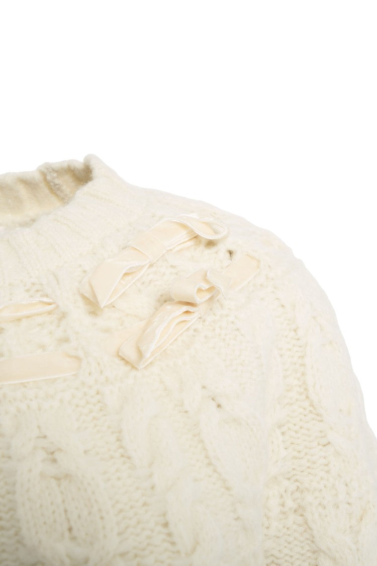 Loveshackfancy Cable Knit Sweater With Bow Detail