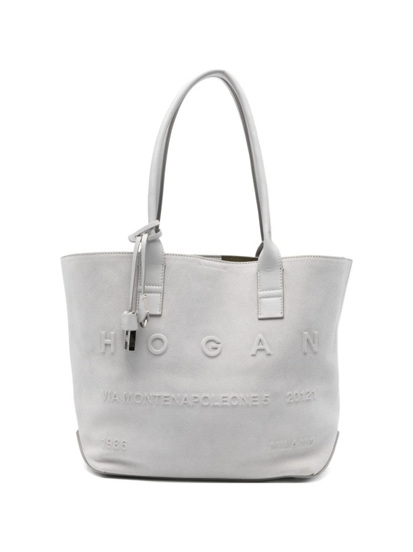 Hogan Spacious Grey Calf Leather Shopper Bag