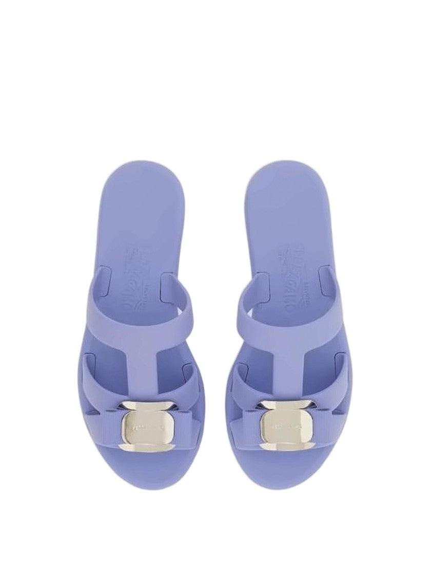 Salvatore Ferragamo Sleek Rubber Slip-On Mules With T-Strap Design