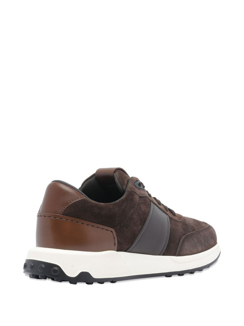 Tod's Brown Suede Upper Shoes With Leather Panel And Lace Closure
