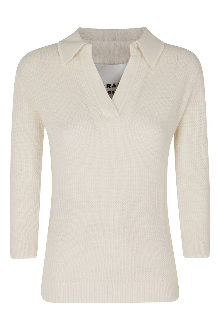 Isabel Marant Étoile Ecru Nathalie Openwork Baby Alpaca-Blend Polo Shirt