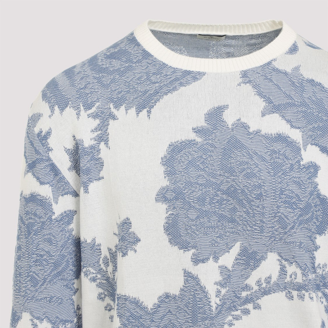 Etro Knitted C-Neck White And Blue Cotton Pullover