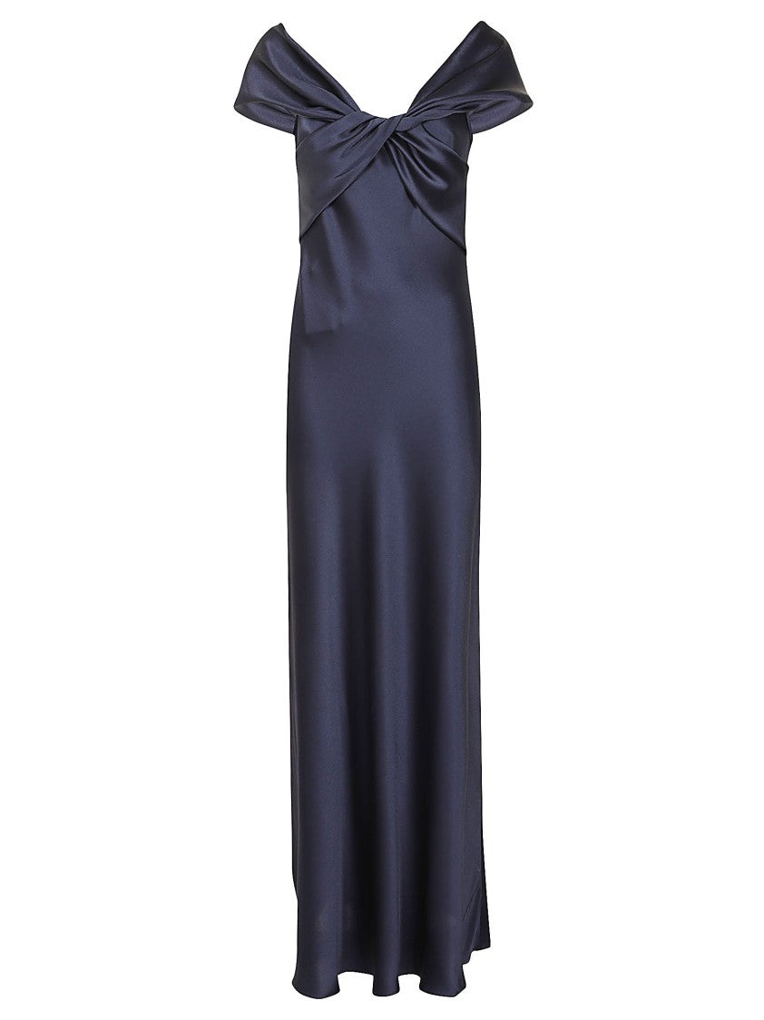 Alberta Ferretti Off-The-Shoulder Evening Gown With Draped Bodice