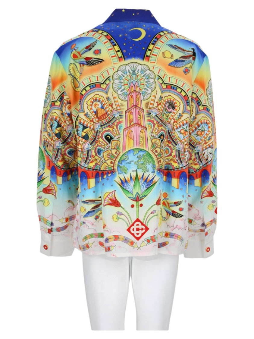 Casablanca Vibrant Print Long Sleeve Viscose-Linen Casual Shirt