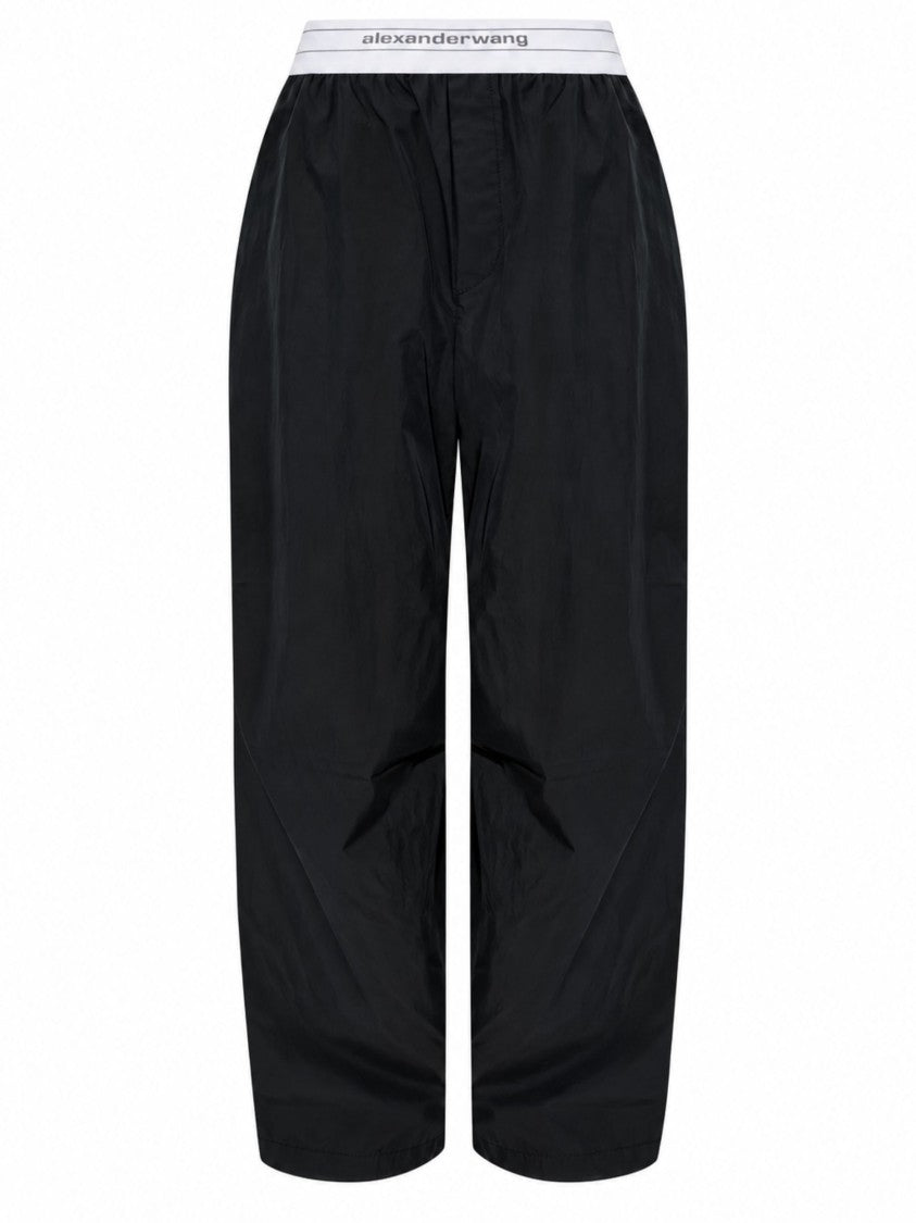 Alexander Wang Black Wide-Leg Pleated Cotton Pants