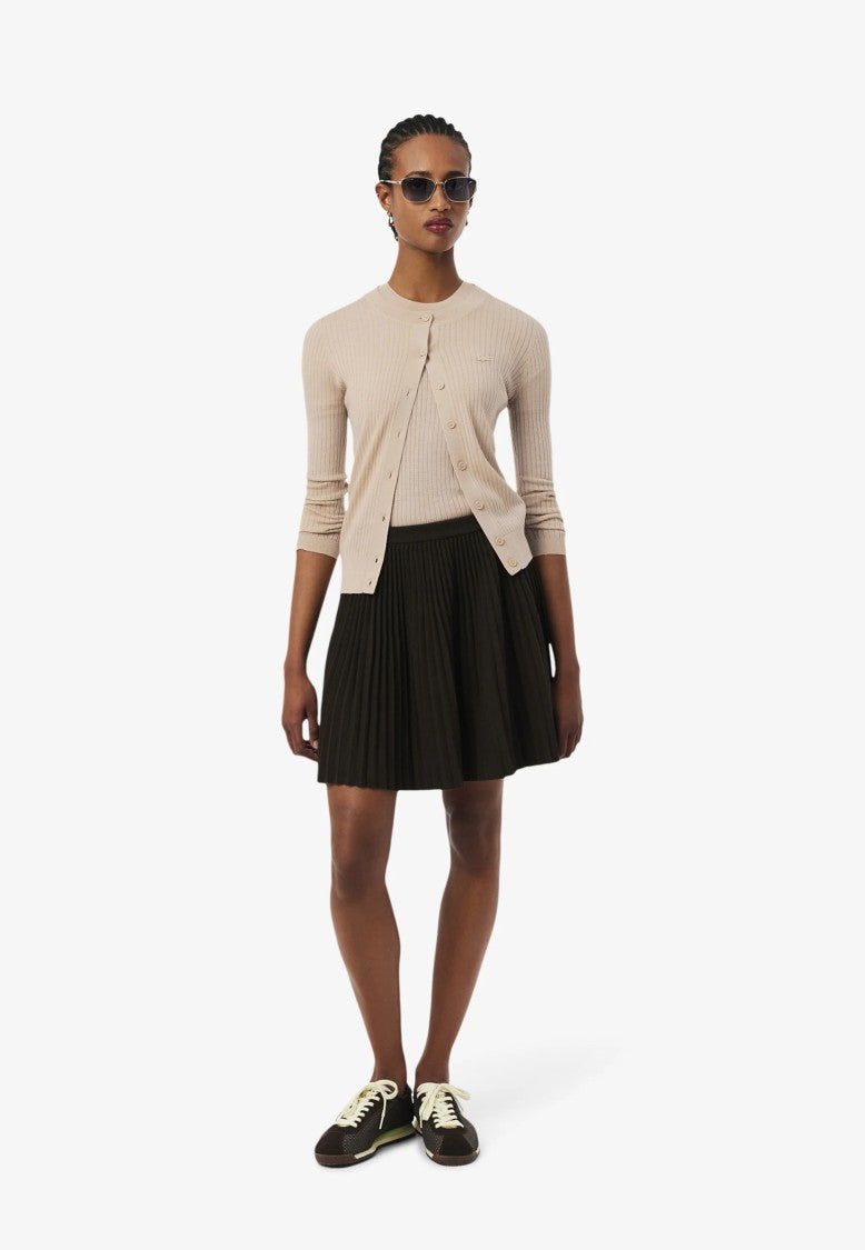 Lacoste Beige Short Sleeve Ribbed Knit Top