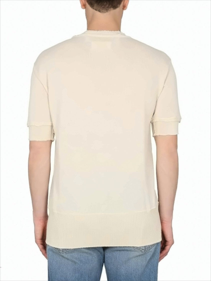 Maison Margiela Soft Textured Short-Sleeve Knit Top With Ribbed Trims