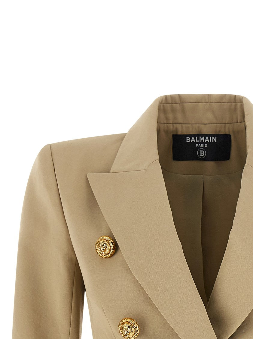 Balmain Brown Double-Breasted Cotton Gabardine Blazer With Lion Head Buttons