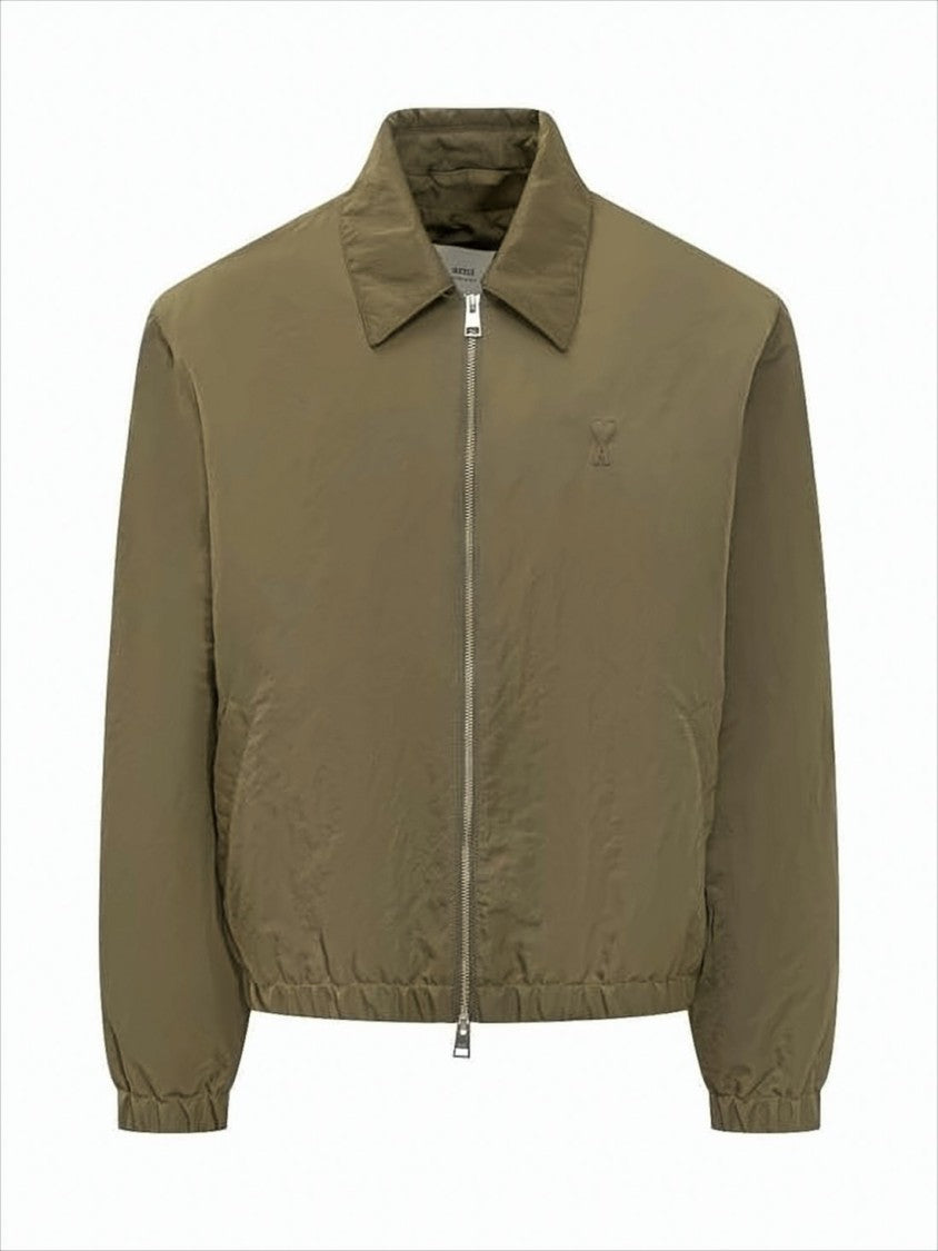 Ami Paris Brown Zip-Up Jacket With Classic Collar