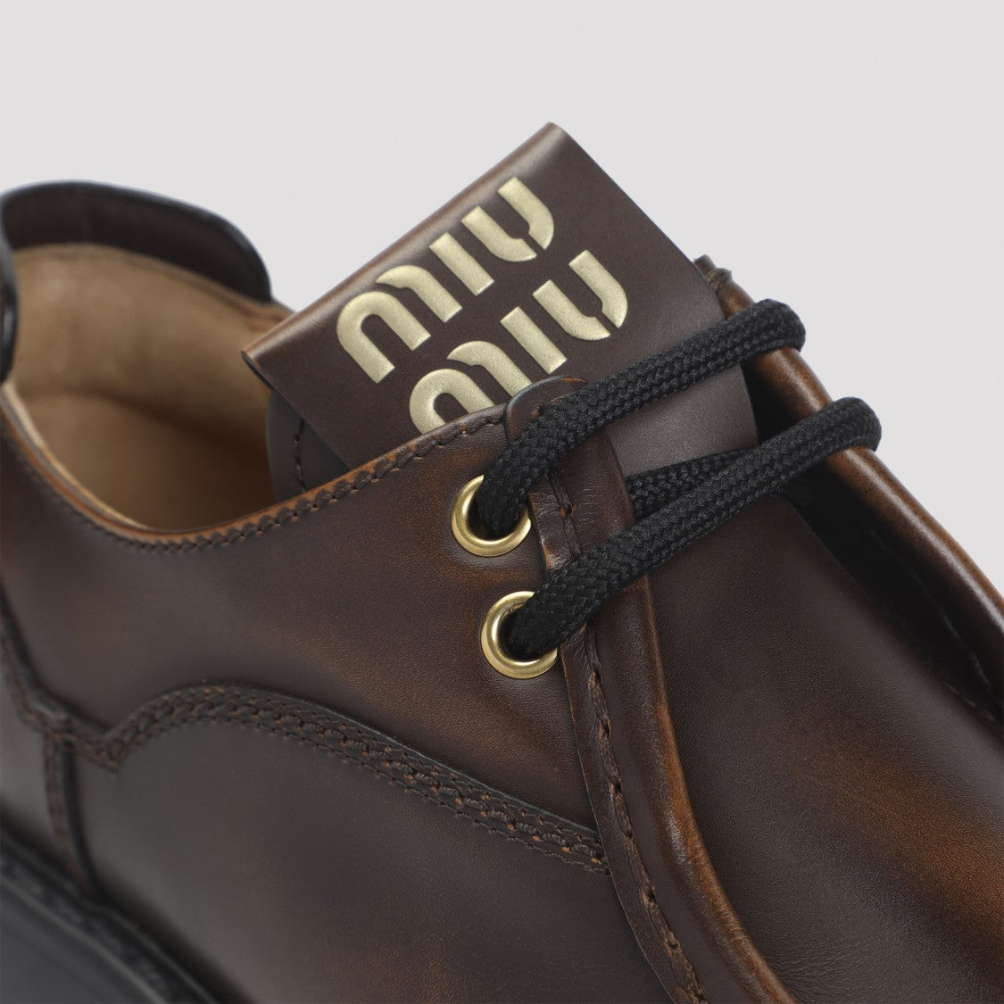 Miu Miu Laced Brown Calf Leather Shoes