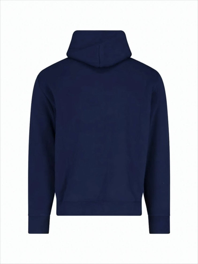 Polo Ralph Lauren Navy Blue Pullover Hoodie With Front Pocket And Bold Lettering