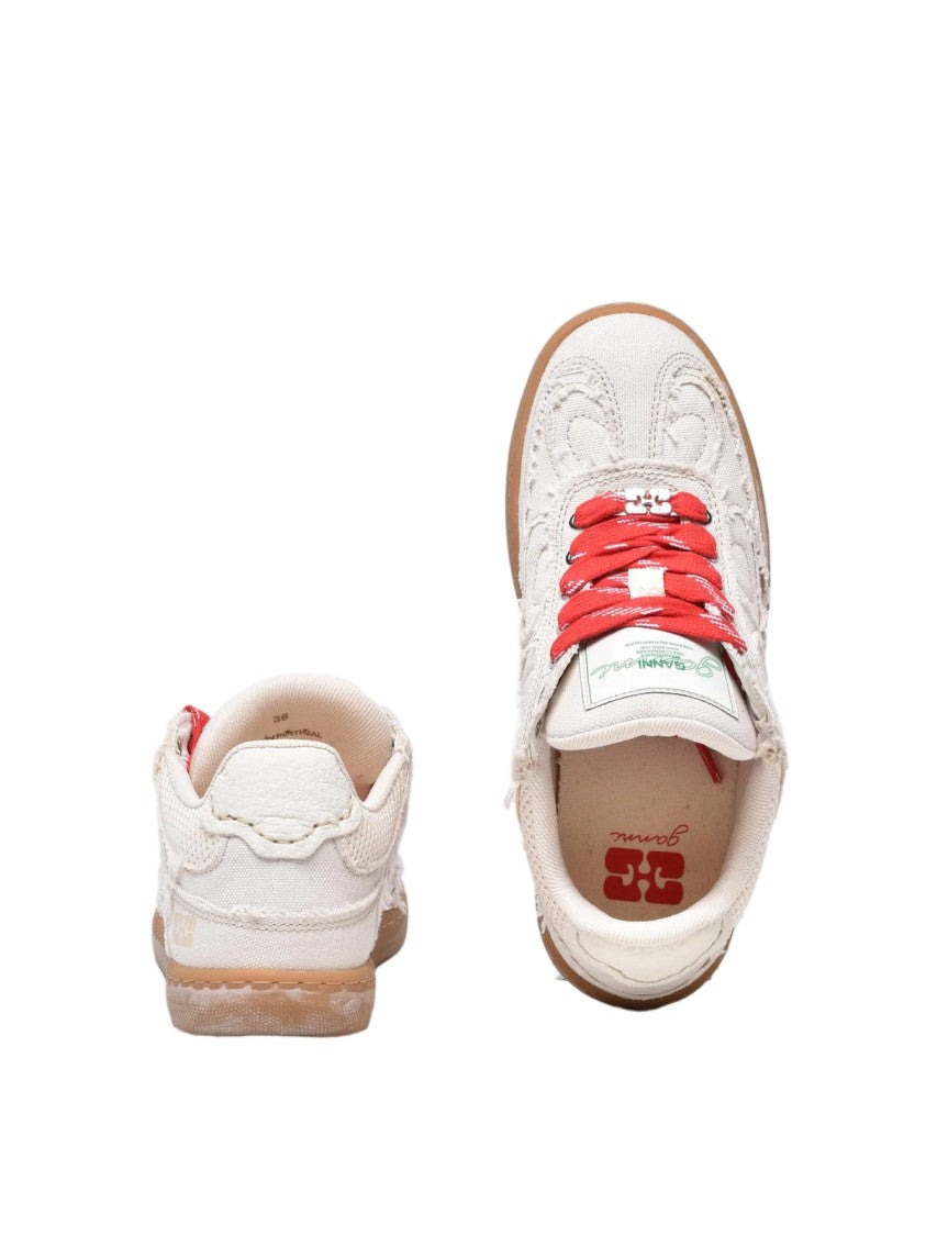 Ganni White Polyester Canvas Sneakers
