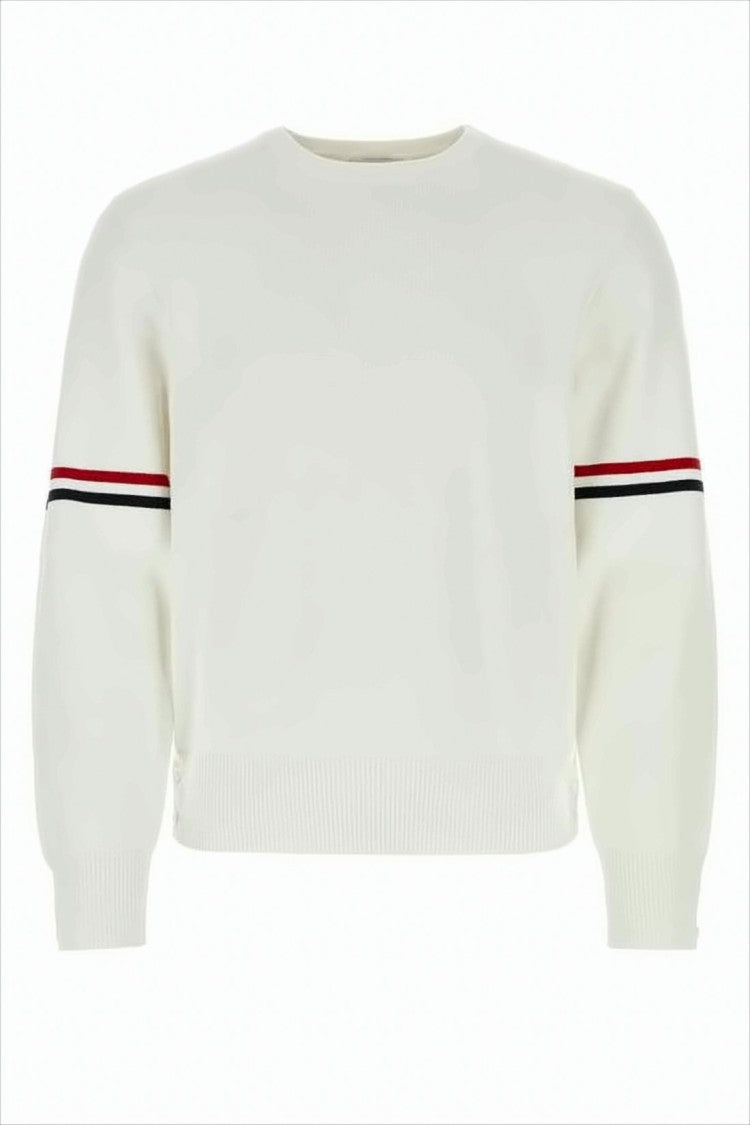 Thom Browne Classic Crew Neck Sweater With Contrasting Stripes And Ribbed Detail