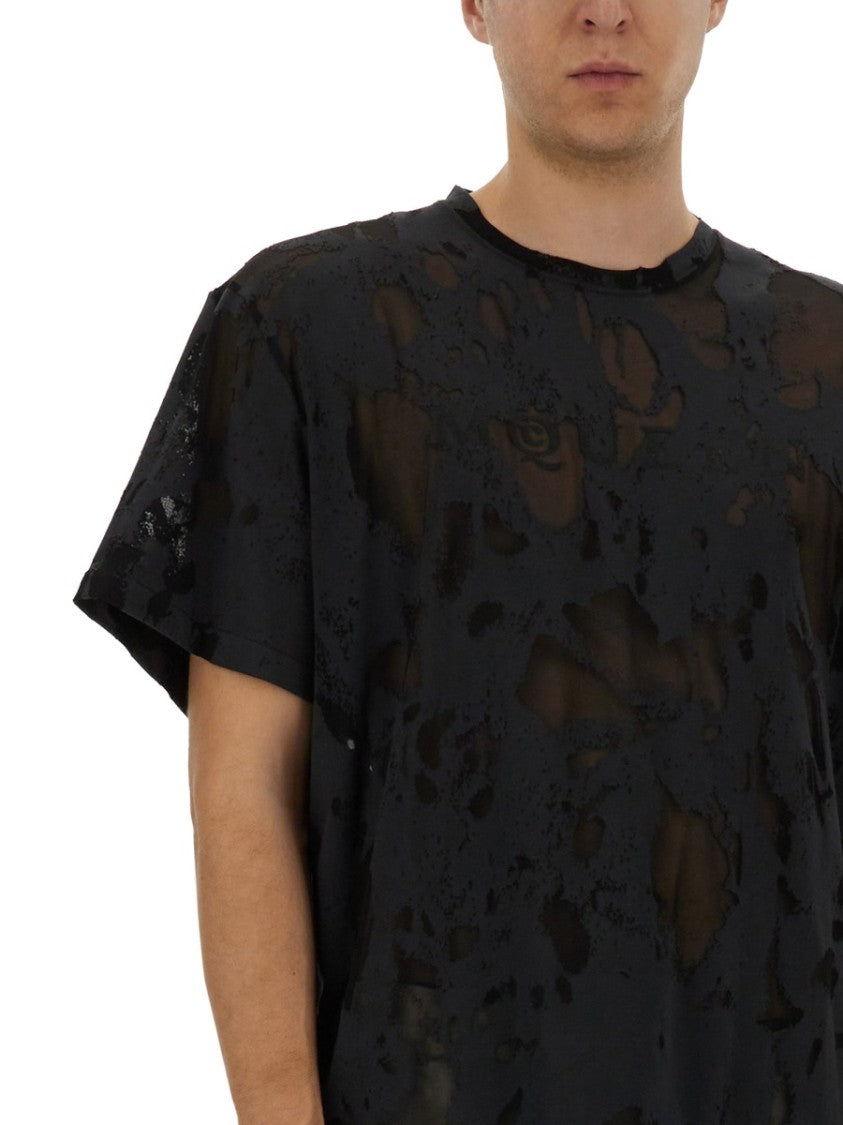 Alexander Mcqueen Distressed Black T-Shirt With Signature Logo