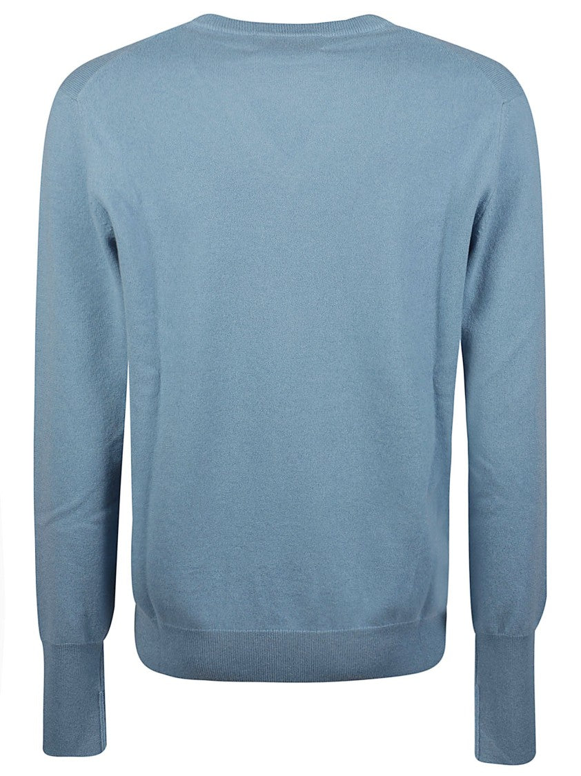 Ballantyne Plain Stitch V-Neck Ribbed Cashmere Knit Sweater