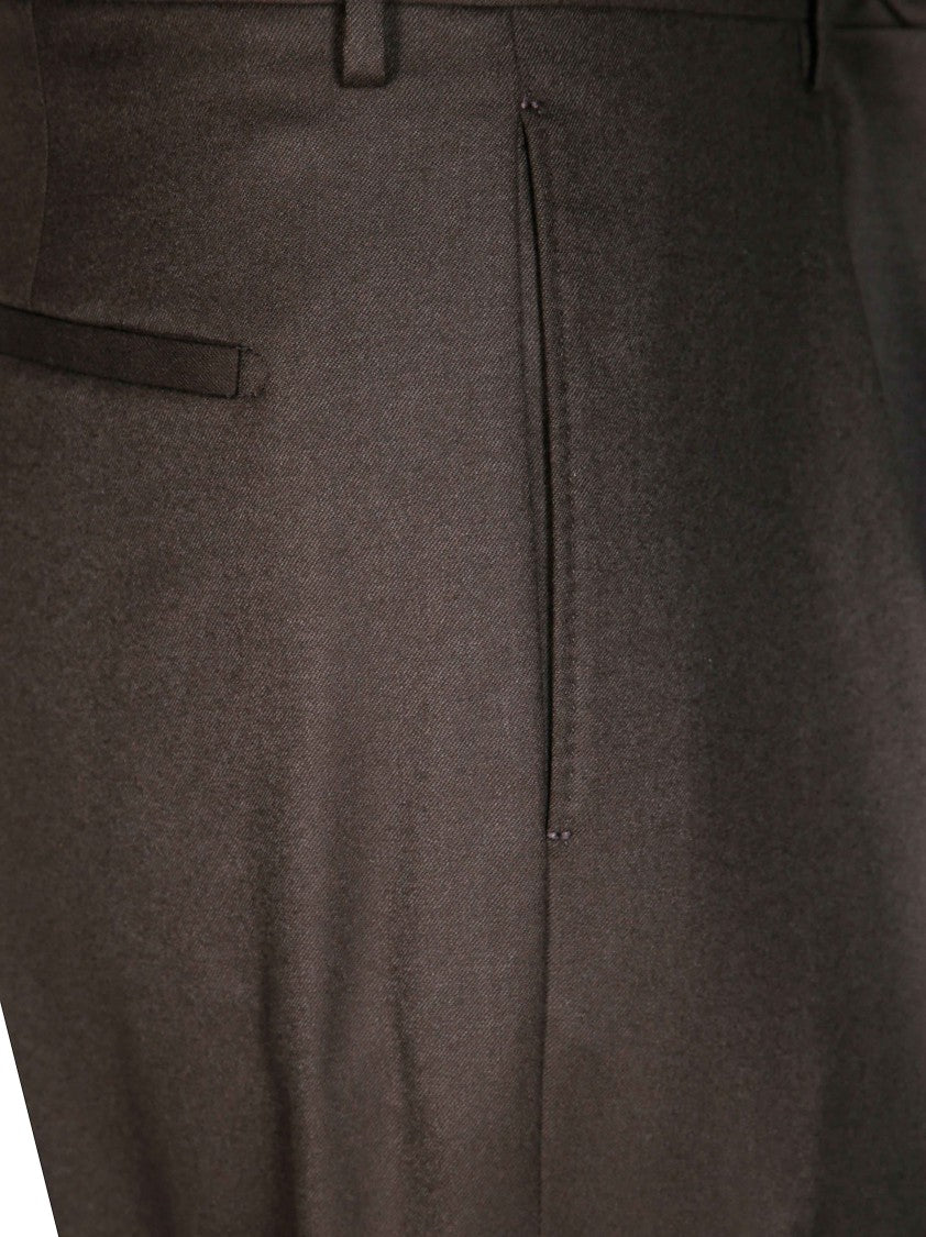 Berwich Brown Tailored Wool Pleated Formal Pants