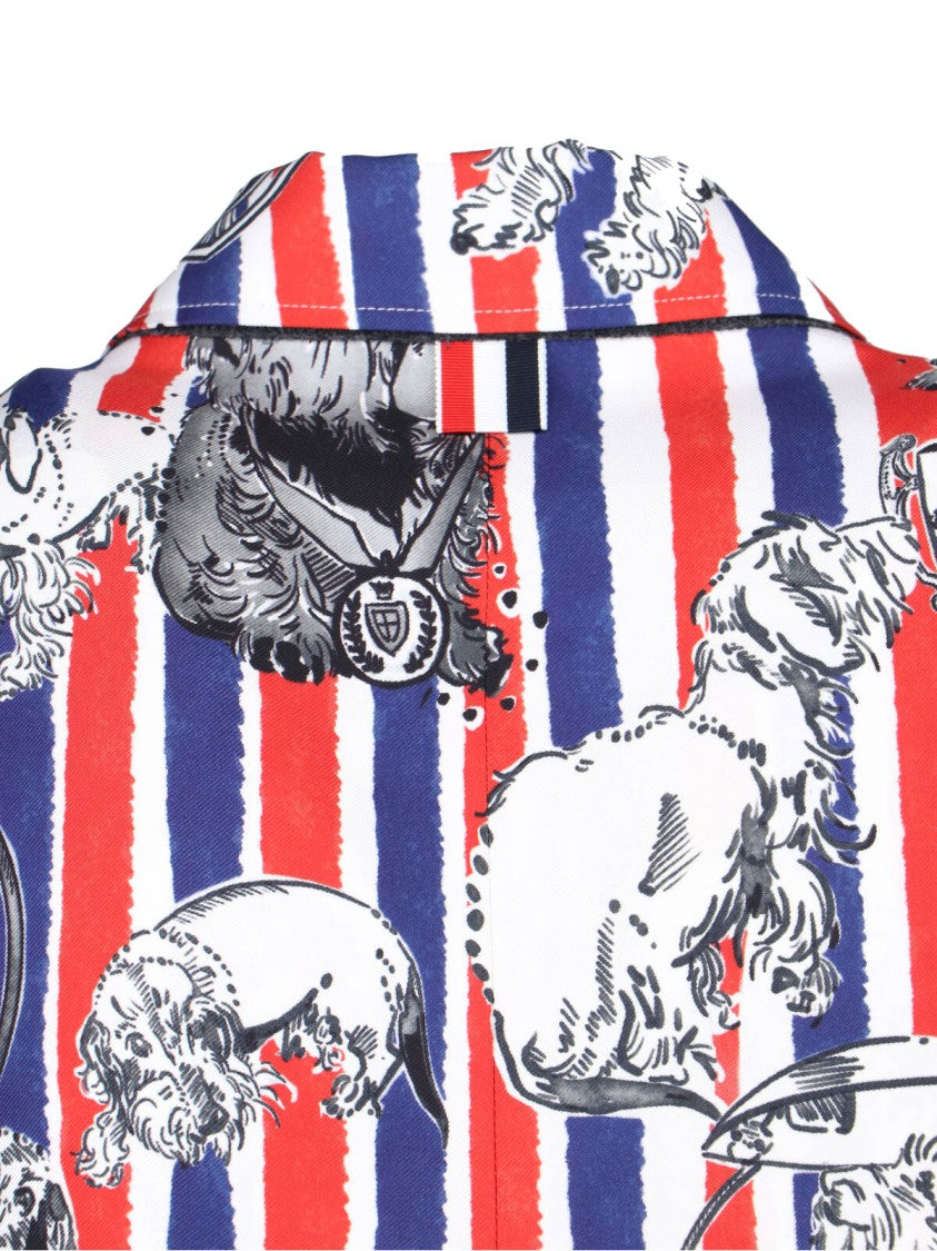 Thom Browne Multicolor Striped Dog Print Silk Blazer
