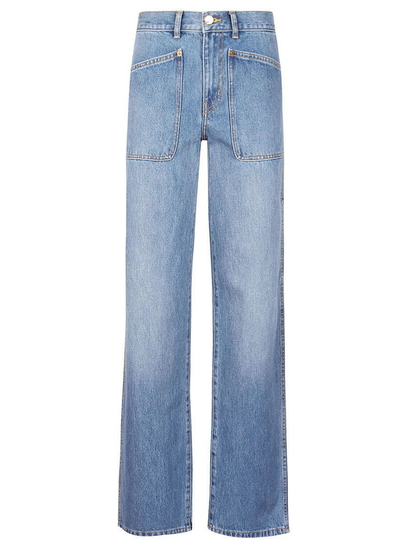 Tory Burch High-Waisted Straight-Leg Denim With Contrasting Stitching