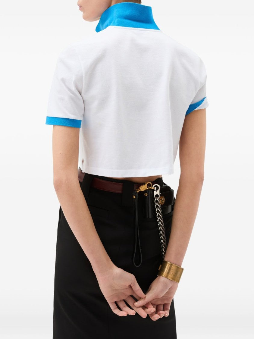 Versace White Contrast Collar Cropped Polo Shirt