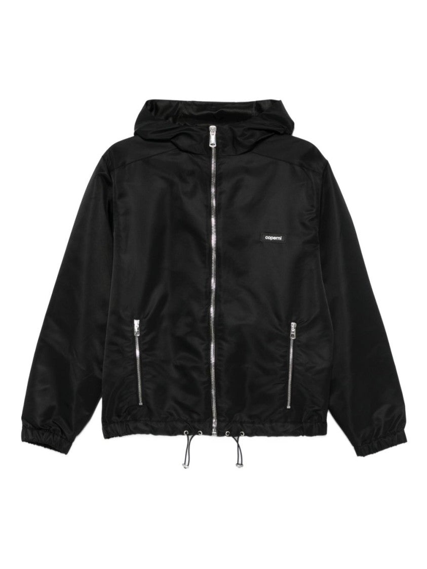 Coperni Black Hooded Drawstring Hem Zip Jacket