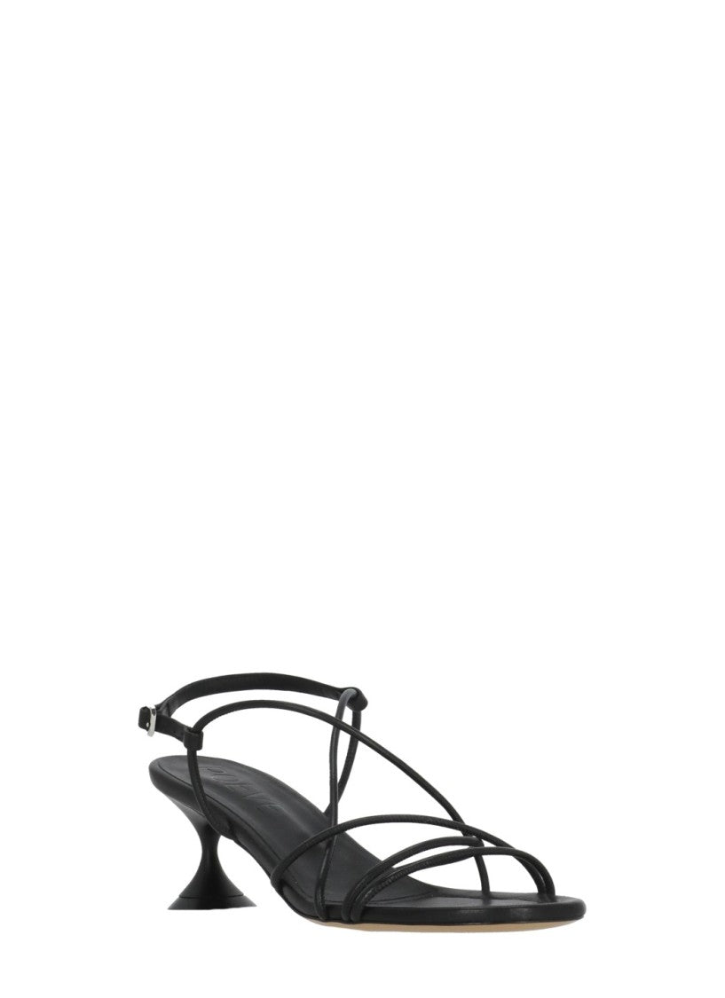 Poeve Black Ankle Strap Leather Sandals