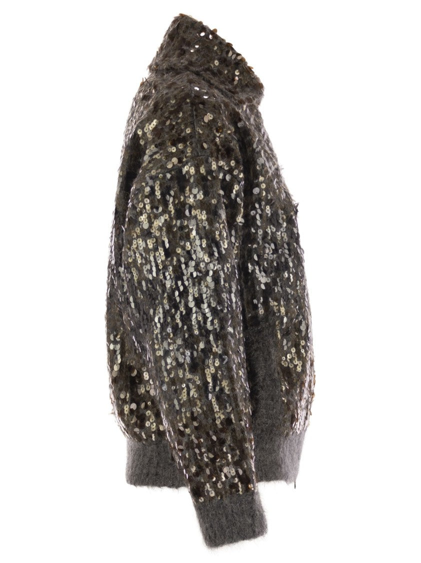 Brunello Cucinelli Dazzling Dégradé Embroidery Mohair/Wool Cardigan