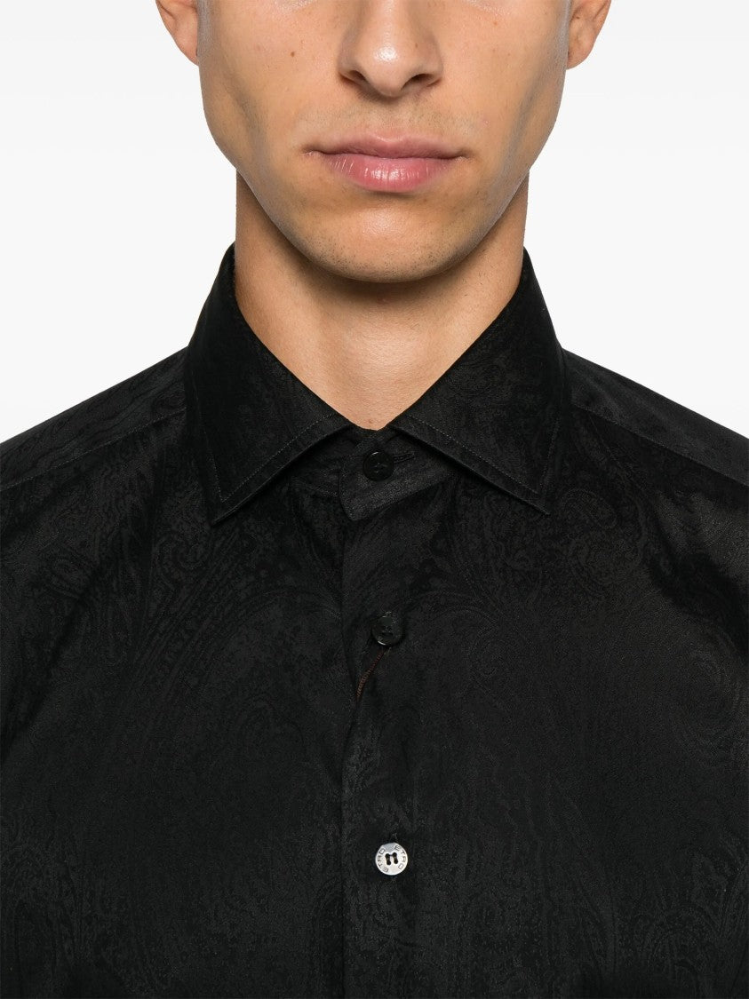 Etro Roma Long-Sleeve Black Paisley Jacquard Shirt