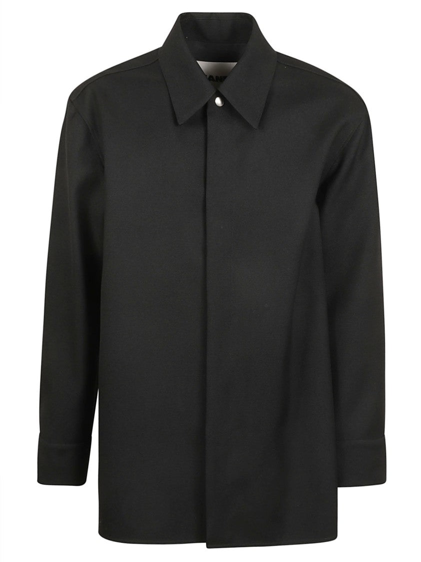 Jil Sander Button-Down Black Wool Shirt With Classic Collar